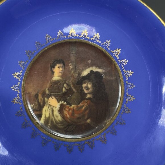 Kuba Bavaria Cobalt Blue Portrait Teacup And Saucer Set Germany Gold Edges VTG - Picture 15 of 16